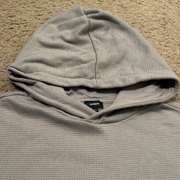 Express Mens Long Sleeve Textured Hoodie Pullover Sweatshirt Light Gray Size L - Picture 3 of 8